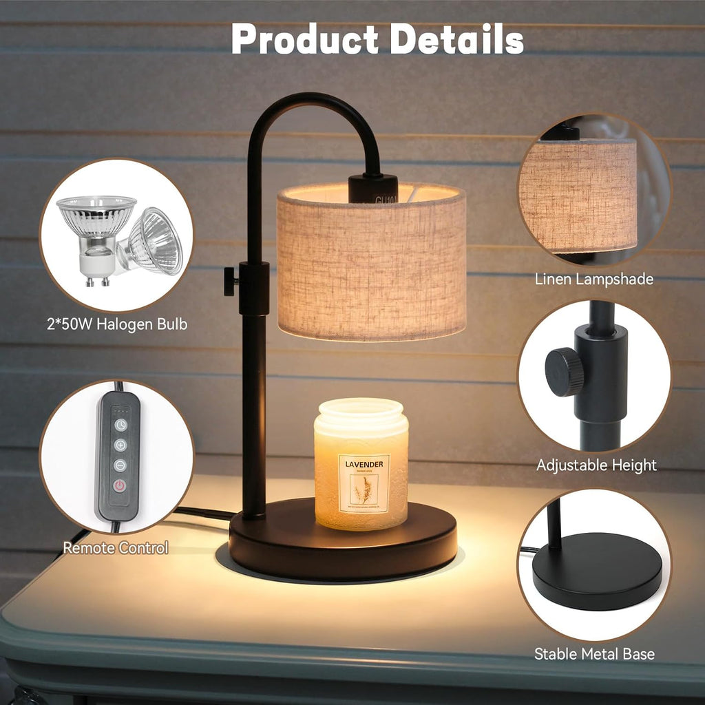 FINCMY Candle Warmer Lamp with Timer, Adjustable Height Candle Wax Warmer Candle Lamp Warmer for Jar Candles, Home Decor House Warming Gifts Compatible with Various Candles (Linen)