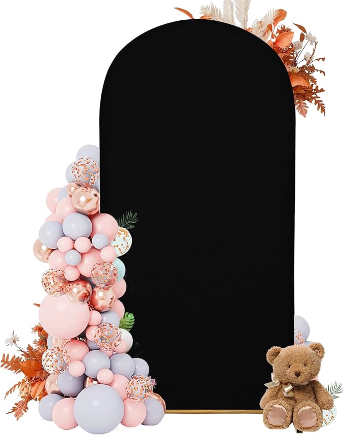 7.2FT Wedding Arch Covers Arch Backdrop Cover Arch Stand Covers Set Arch Cover Spandex Fabric Stretchy Backdrop for Wedding Birthday Party Decoration Baby Shower (Black, Cover Only)
