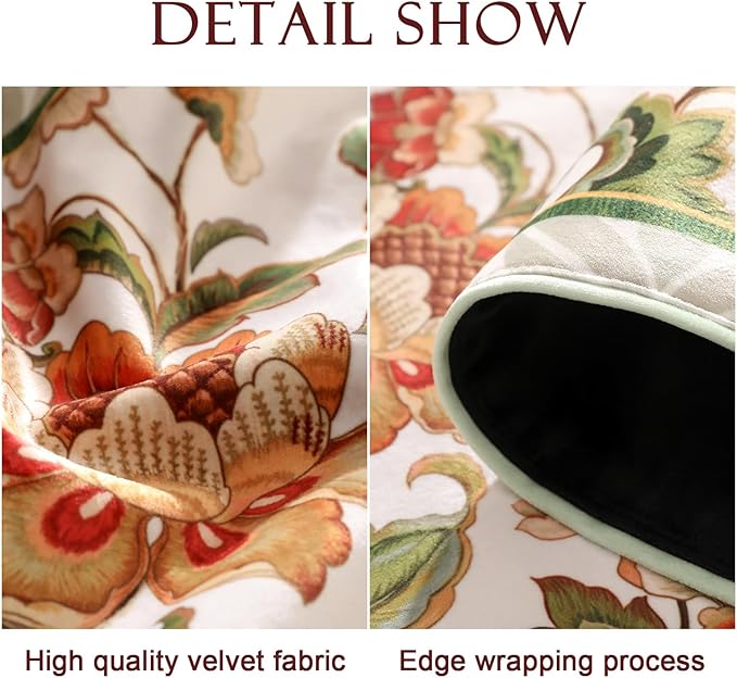 patdrea Designer Elegant French Floral Extra Long Velvet Table Runner,Green with Orange Blossoms Pattern Table Mat,Decoration for Kitchen Dining Coffee Table Cabinet Banquet Thanksgiving,12"*118"