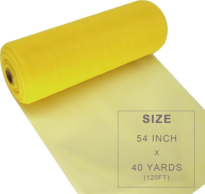 Yellow Tulle Fabric Roll Spool Bolt (54 Inch by 40 Yards) Large Tulle Wedding Party Decoration, Tutu Skirt, Table Runner, Gift Wrapping, Bridal Shower, Soft & Drape (Yellow)