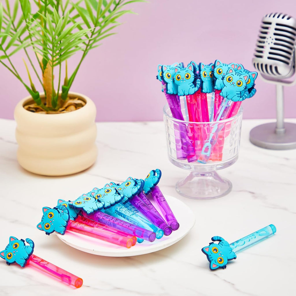 RoundFunny 24 Pcs Blue Cat Mini Bubble Wands Party Supplies Favors Decorations Kawaii Bubbles Sticks Wands for Fan Meeting Anime Theme Birthday Party Goodie Gift Bag Outdoor Activity