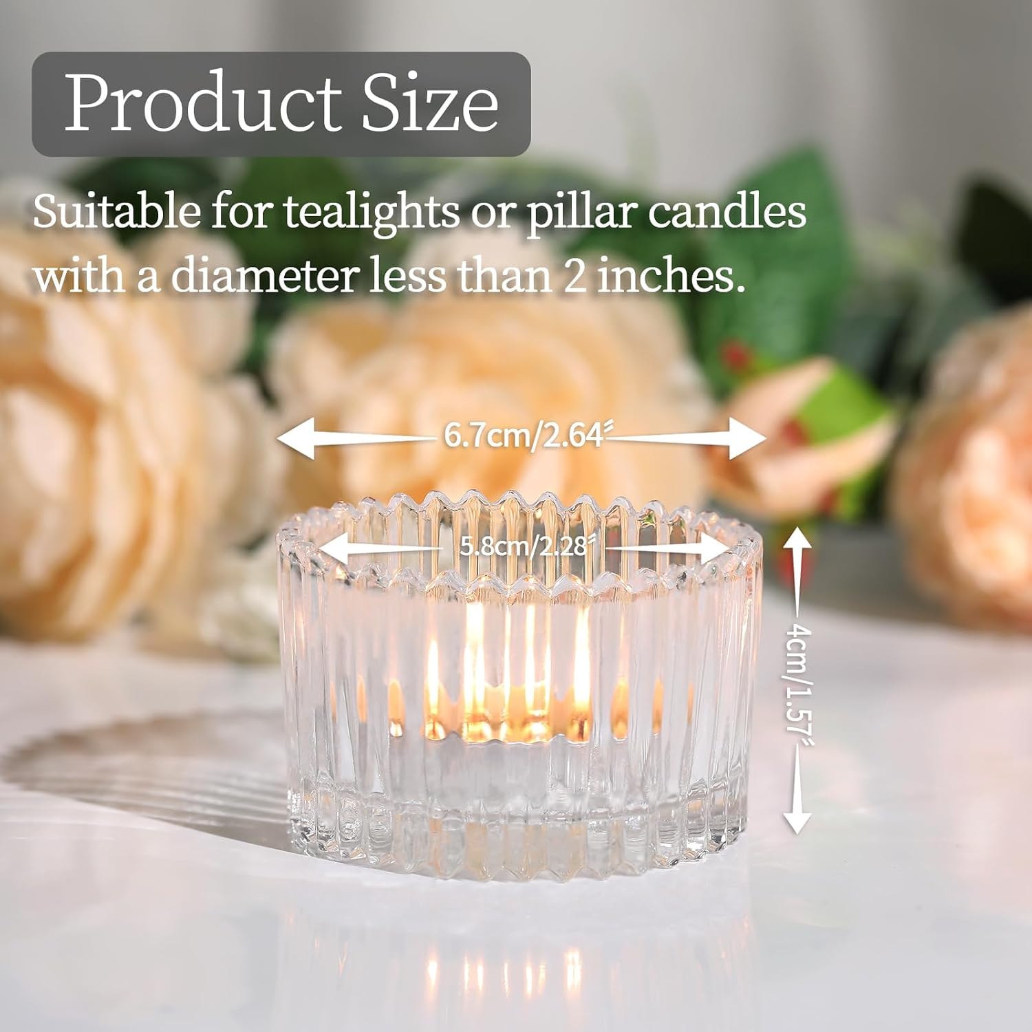 HAVITI 24 Pcs Large Tea Light Holders, Clear Glass Candle Holders, Votive Candle Holders for Table Centerpiece Wedding Table Decor(1.57" H 2.64" D)