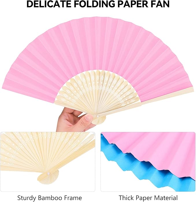 Aneco 48 Pieces Handheld Paper Fans Paper Folding Fans with Bamboos for Wedding Gift, Party, Home, DIY, Multicolor