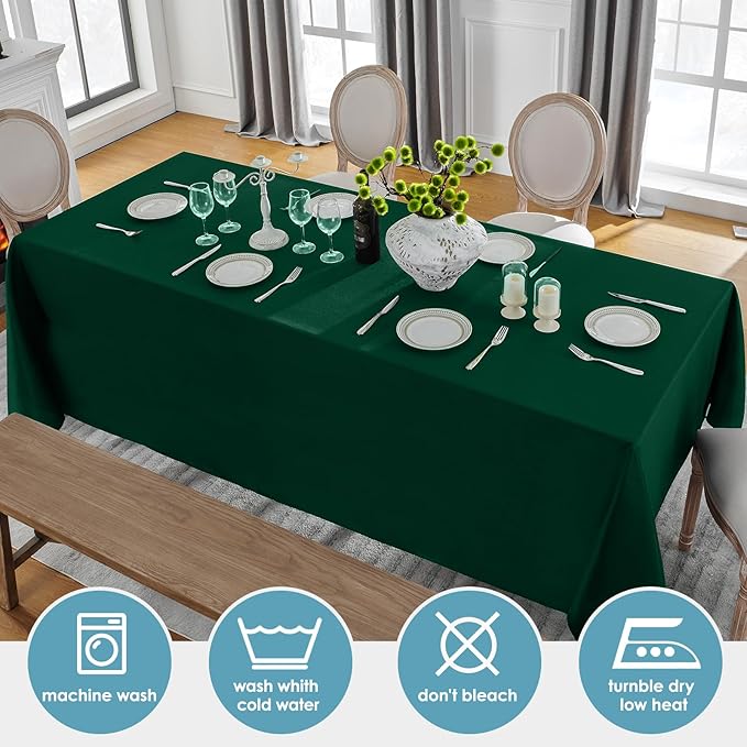 VidaFete 2 Pack 90 * 132inch Rectangle Table Cloth Polyester, Stain Wrinkle Resistant Polyester Dining Table Cover for Kitchen Dinning Party Wedding Rectangular Table Buffet Decoration(Green)