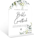 Greenery Bible Guest Book Sign, 6 x 8 Inch White Arch Acrylic Wedding Sign with Holder, Wedding Sign for Ceremony and Reception, Wedding Decoration, Wedding Supplies - LY28
