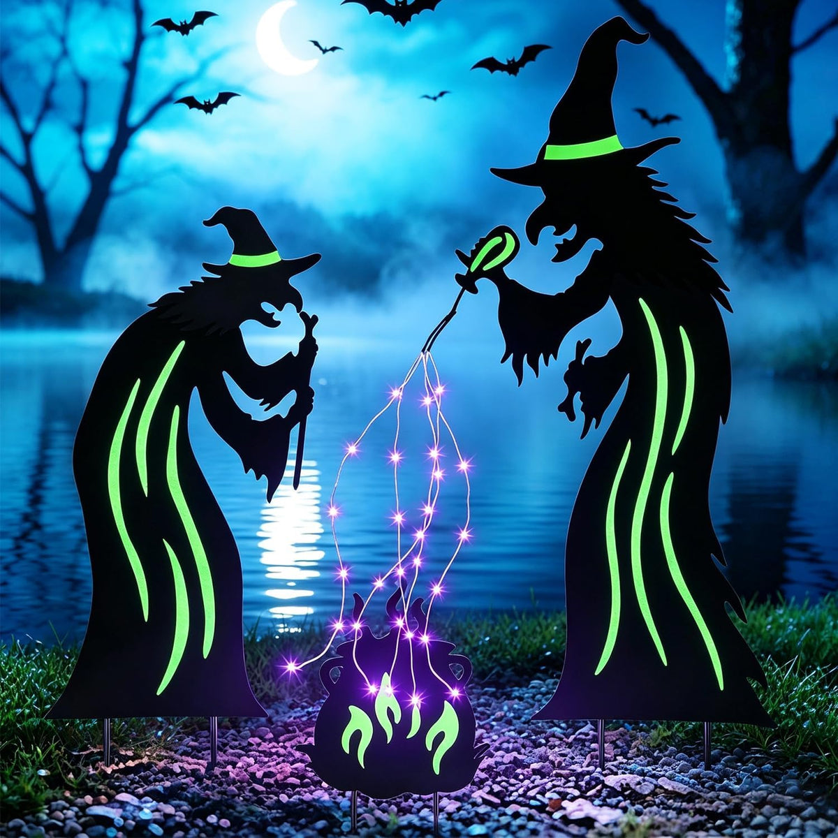 Juegoal Halloween Decorations Outdoor, 3 Pack Metal Witch Yard Stakes