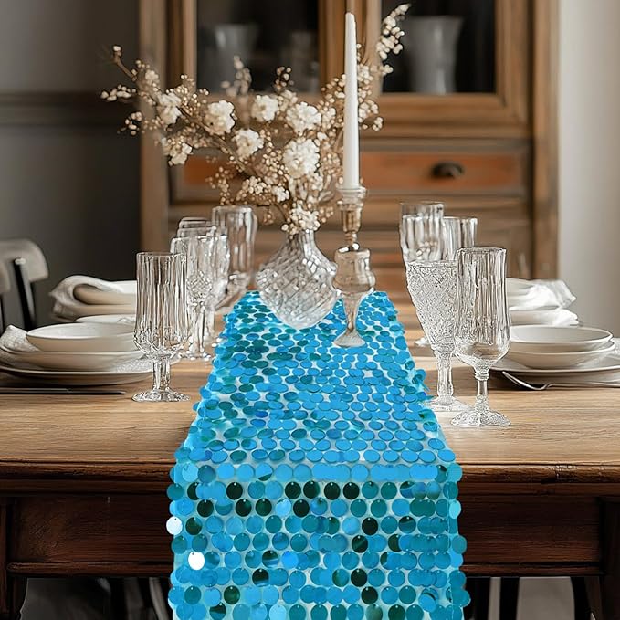 VHH Sequin Table Runner 12 x 108 inches Turquoise Table Runner, Glitter Runner for Party Wedding Birthday, Party Spring Easter Rustic, Birthday Supplies Decorations (1 Pack).
