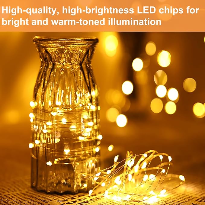 24 Pack Fairy Lights Battery Operated String Lights-3.3ft 20 LED Silver Wire Warm White for Wedding,Party,Table Centerpieces,DIY Crafts,Mason Jars Decor
