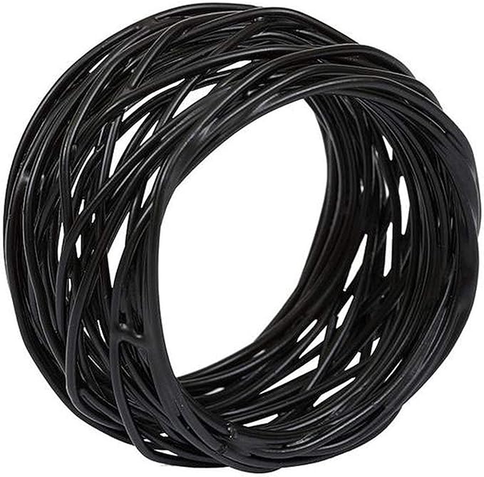 Handmade Round Mesh Black Napkin Rings Holder for Dinning Table Parties Everyday, Set of 12
