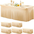 Wish Care 6 Pack Champagne Spandex Table Clothes for 6 Foot Rectangle Tables, 6FT Wrinkle Free Fitted Tablecloths Ruffles Design Table Cover for Party, Banquet, Wedding and Events