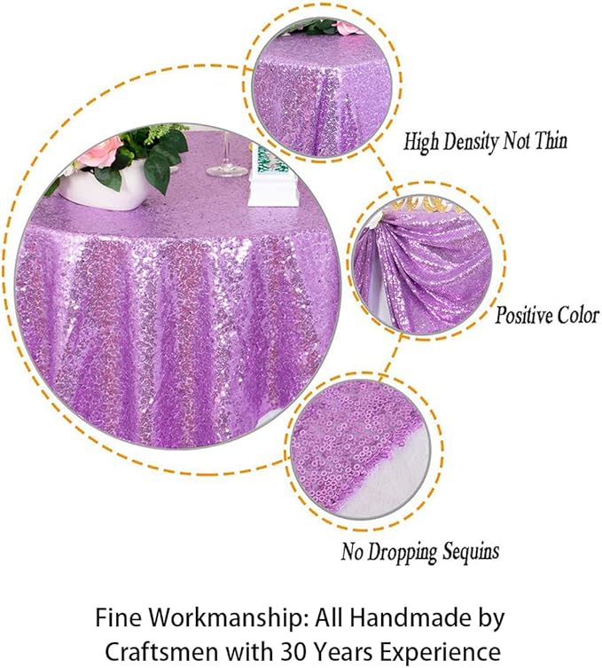 ShinyBeauty Sequin Tablecloth Square 54x54-Inch Lavender Table Cloths for Round Tables Light Purple Sequins Fabric Tablecloths Overlay Glitter Linen for Party Small Square Table Cloth Wedding