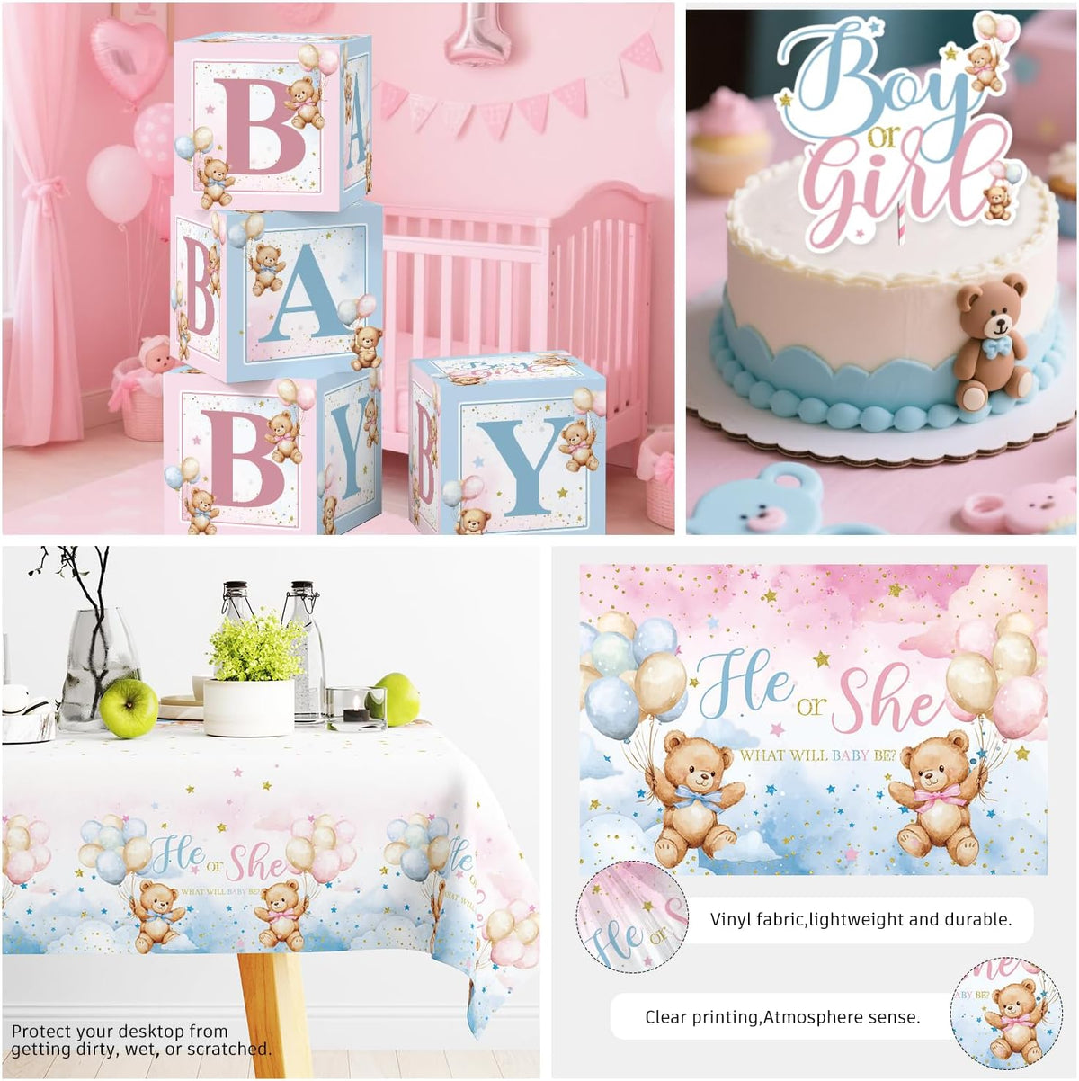 cocomigo 232pcs bear gender reveal decorations complete party, package contents