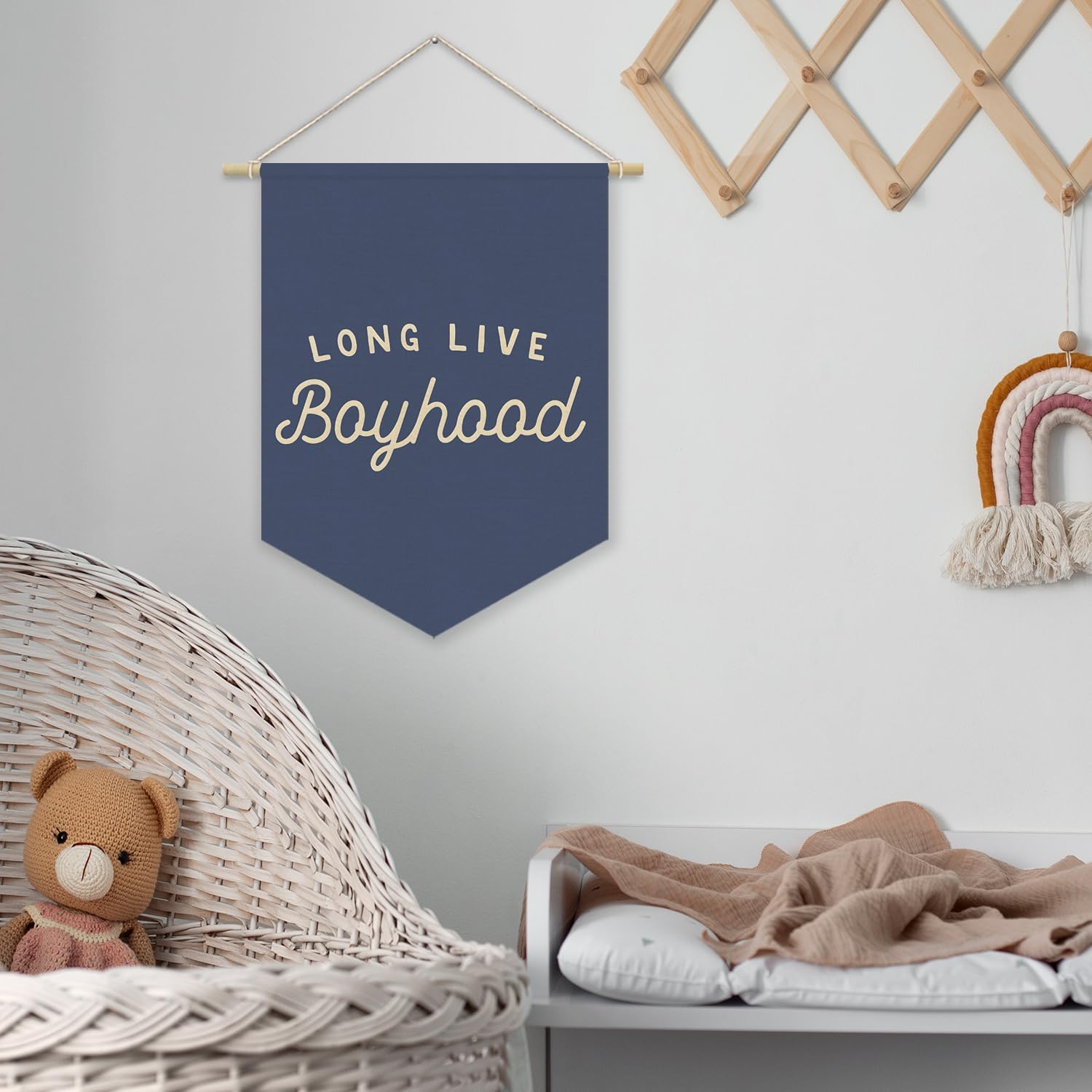 Navy Blue Boy Room Decor,Long Live Boyhood Canvas Banner Nursery Playroom Wall Decor for Boys Bedroom Toddler Decorations Teen Boy Room Decor,Playroom Decor Wall Hanging Flag 15x11 Inch