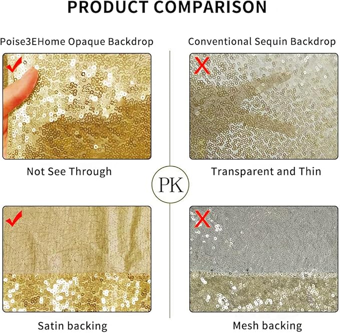 Poise3EHome 6Ft x 6Ft Gold Sequin Backdrop Curtain, Glitter Thick Satin Gold Background Drapes, Sparkly Opaque Photography Curtain, Sequence Xmas Thanksgiving Backdrop for Wedding Party Holiday Decor