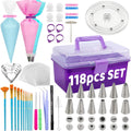 LUSHYUM Cookie Decorating Kit 118pcs with Storage Case, Royal Sugar Piping Bags and Tips Icing Supplies Set, Turntable Scribe Decoration Tools for Kids & Cookie Holiday Christmas Valentine