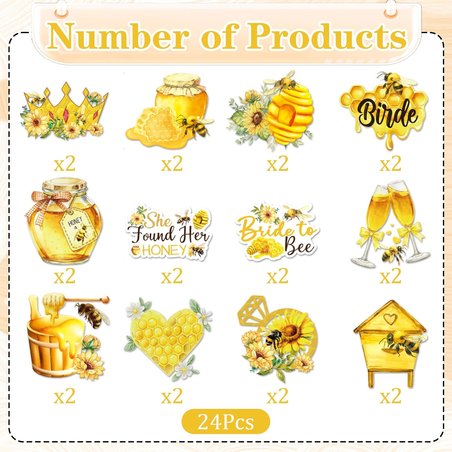 Wxiben She Found Her Honey Bridal Shower Decor, 24PCS Honey Bride to Bee Cupcake Toppers Party Decorations, Bee Bridal Shower Decoration for Engagement Wedding Bachelorette Supplies