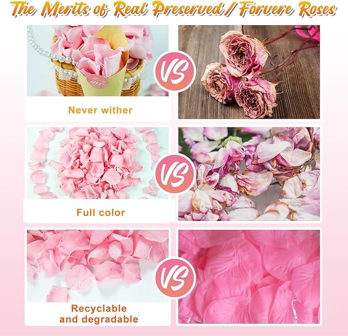 180 PCS Real Pink Dried Rose Petals Confetti for Wedding, 1.75oz Freeze Rose Petals for Romantic Pink Wedding Valentine's Day Proposal Decor, Dinner Centerpieces Party