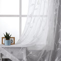 VISIONTEX White Sheer Voile Curtains, Decorative White Embroidery Faux Linen Rod Pocket Window Drapes for Home Kitchen, Living Room and Bedroom 54 x 72 Inch, Set of 2 Curtain Panels