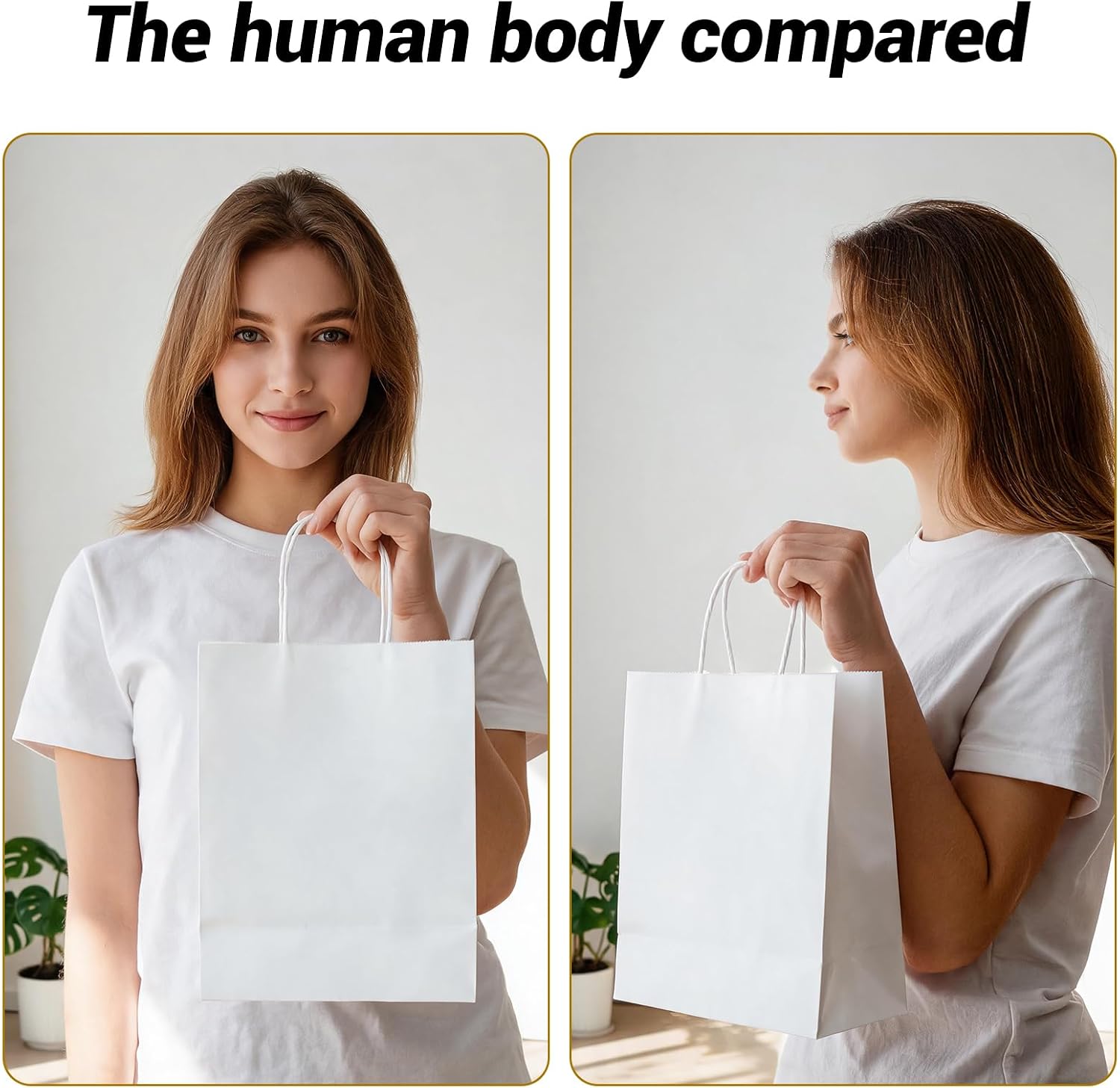 bagmad 100Pcs Pack 8x4.75x10 inch Medium White Kraft Paper Bags with Handles Bulk, Gift Bags, Craft Grocery Shopping Retail Birthday Party Favors Wedding Sacks Restaurant Takeout, Business (100)
