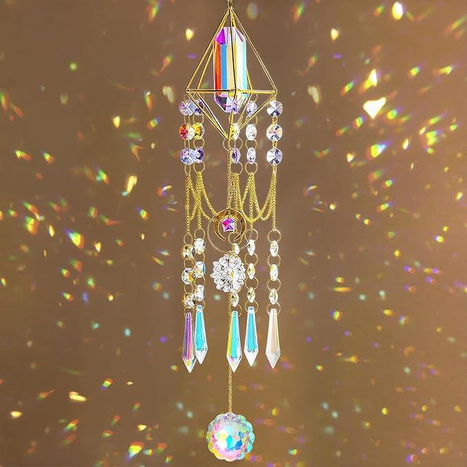 H&D HYALINE & DORA Crystal Prisms Suncatcher Window Hanging Pendant Glass Prisms Decor Wind Chime Rainbow Sun Catcher for Home Garden Porch