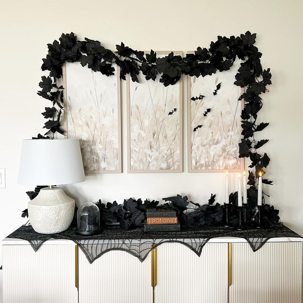 cqure black maple leaf garland, 12pcs halloween garland, side view