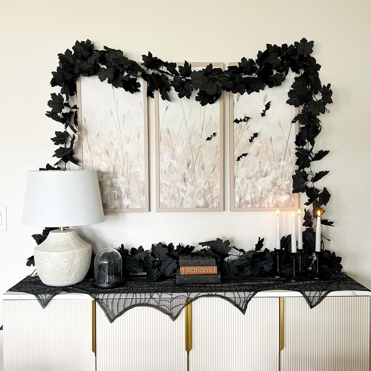 cqure black maple leaf garland, 12pcs halloween garland, side view