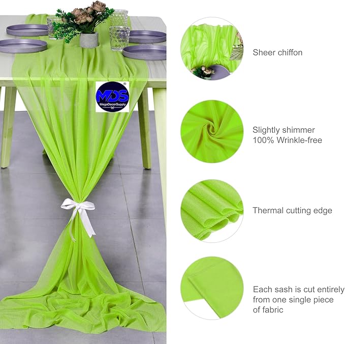 MDS Halloween Chiffon Table Runner - 5 Pack, 29 x 170 Inches, 14ft Each - Sheer Spooky Table Runners for Haunted House Parties, Trick-or-Treat Tables, Witchy Décor, Wedding & Events - Parrot Green