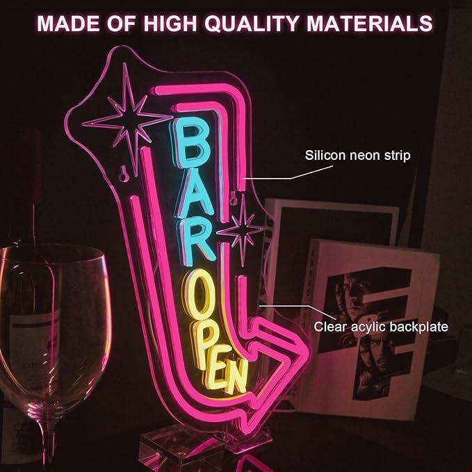 Lucunstar Bar Open Neon Sign,Colorful LED Bar for Wall Decor Dimmable USB Powered Neon Lights for LED for Bussness Man Cave Art Wall Decor