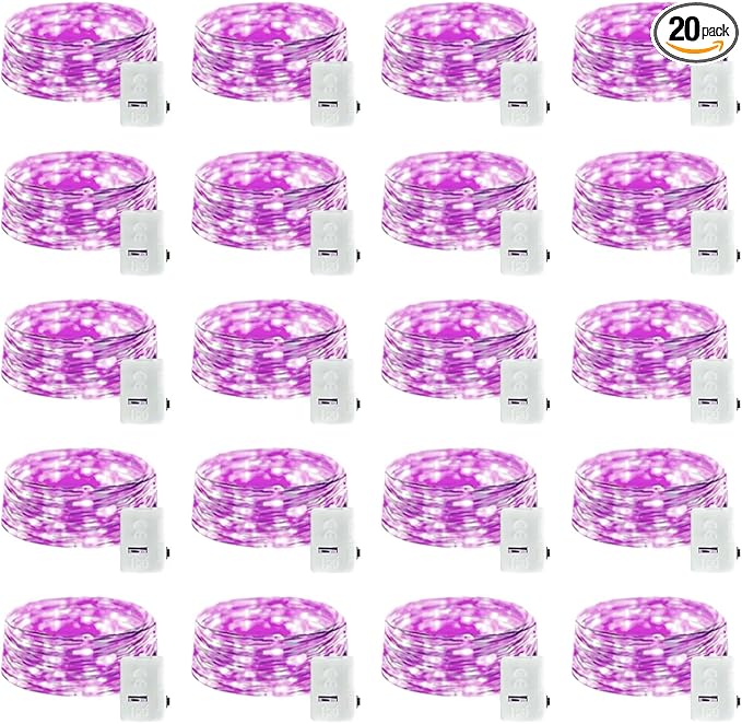 20 Pack LED Fairy Lights Battery Operated,3 Features Blinking Slowly Blinking & just on 7FT 20 LED Waterproof Mini Twinkle String Lights for Wedding Mason Jars Halloween Christmas Decorations,Purple