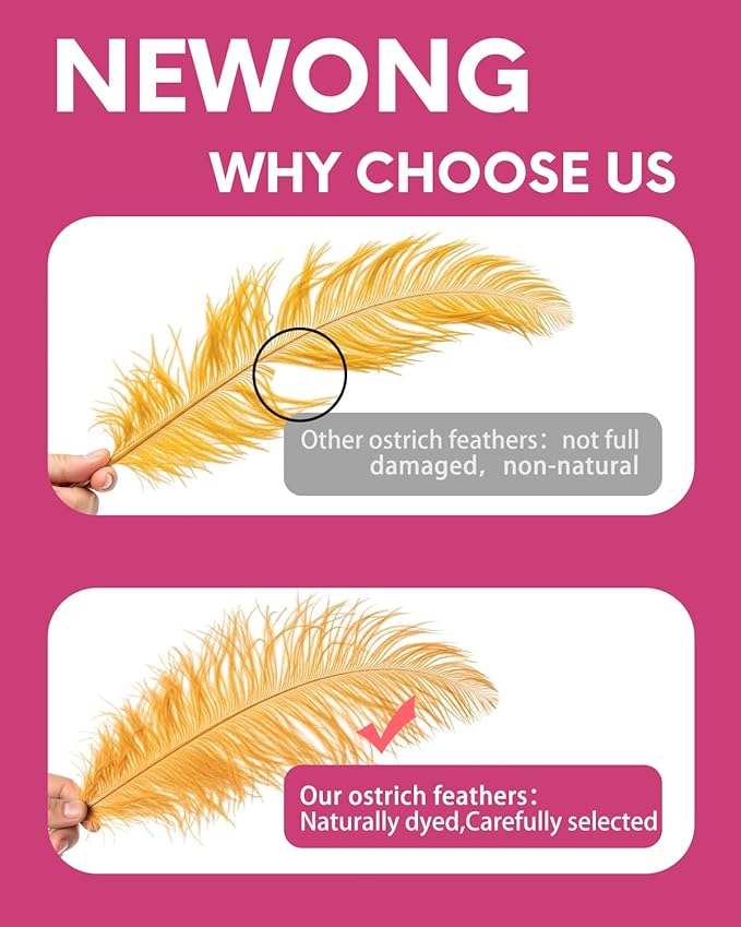 NEWONG 30pcs Gold Ostrich Feathers Natural Bulk 9-12inch(23-30cm) Vase Craft Wedding Home Party Centerpieces Christmas Day Decoration