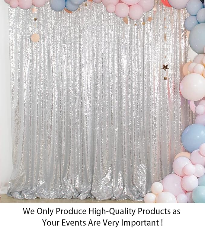 ShinyBeauty Sequin Curtain-Backdrop-5FTx10FT-Silver-Sequin Fabric Photo Booth Backdrop