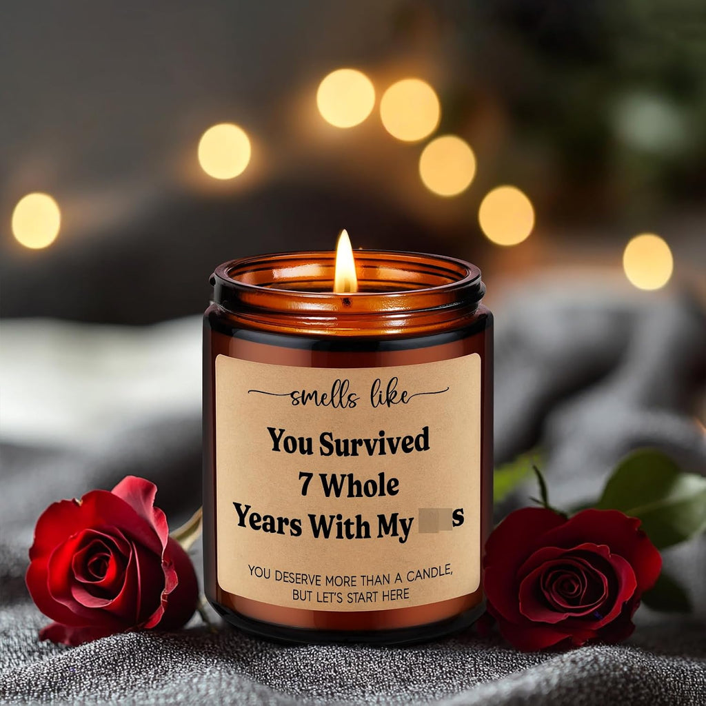 LEADO 7th Anniv. Candle, 7 Year Anniversary Funny Gifts for Him Her Husband Wife Boyfriend Girlfriend - Copper Gifts for 7th Anniversary, 7 Years Copper Wedding Anniv. Couple Present for Women Men