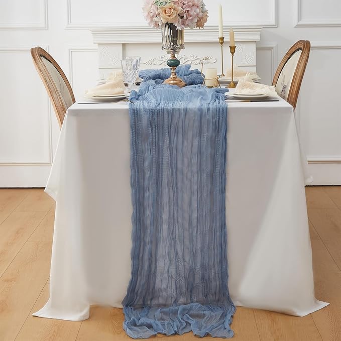 Dusty Blue 2 Pack Cheesecloth Table Runner 120 Inch 10 FT Boho Rustic Gauze for Wedding Baby Shower Party Farmhouse Summer Home Decor Washable