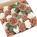 Floroom Artificial Flowers 25pcs Real Looking Gold Sparrow & Cream Foam Fake Roses with Stems for DIY Wedding Bouquets Bridal Shower Centerpieces Floral Arrangements Party Tables Home Decorations