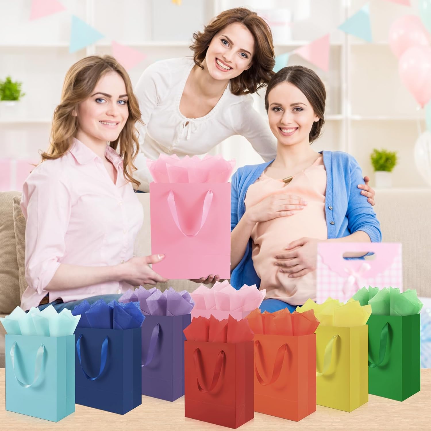 Epoesch 4 Pack Medium Gift Bags With Handles and 8 Tissue Paper, Size 8 X 5 X10 Inch Paper Bags for Birthday Party Baby Shower Wedding Favors or Mother's Day, Father's Day