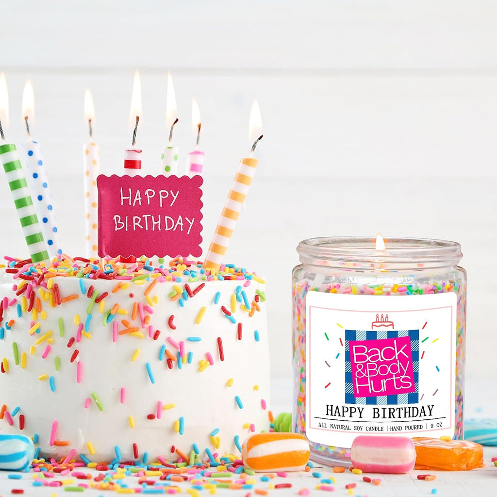 Homsolver Birthday Candles Gift for Her and Him, Birthday Gifts for Women Men, Unique Best Friend Gift Ideas -Back & Body Hurts Happy Birthday Candle