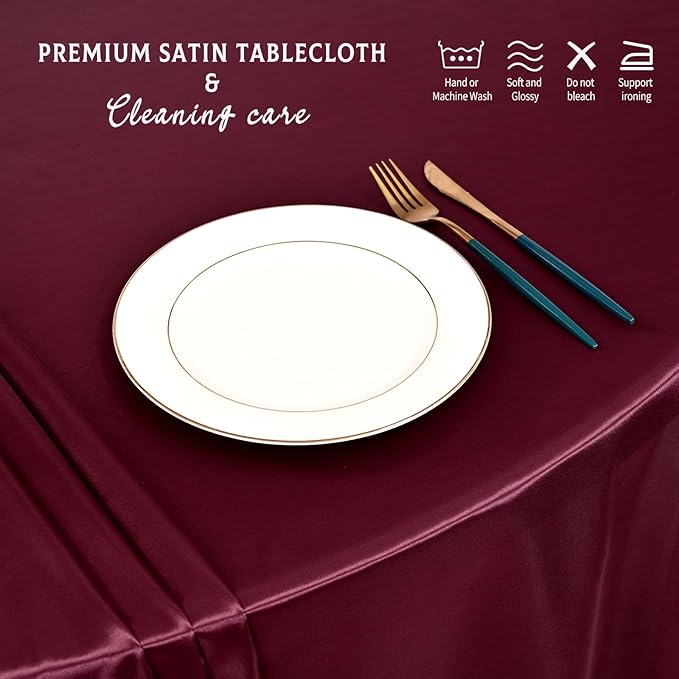 10 Packs Satin Tablecloth 120 Inch Burgundy Round Table Cloth Silk Tablecloth Smooth Fabric Overlay Satin Table Cover Decoration for Wedding Party Banquet Events