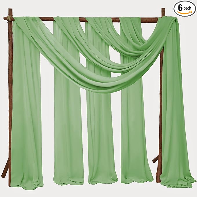 6 Panels Sage Green Wedding Arch Drapery 28" x 20Ft Wedding Arch Draping Fabric Chiffon Fabric Drape Backdrop Curtain for Weddings Party Swag Ceremony Birthday Arbor Drapery Reception Ceiling Décor