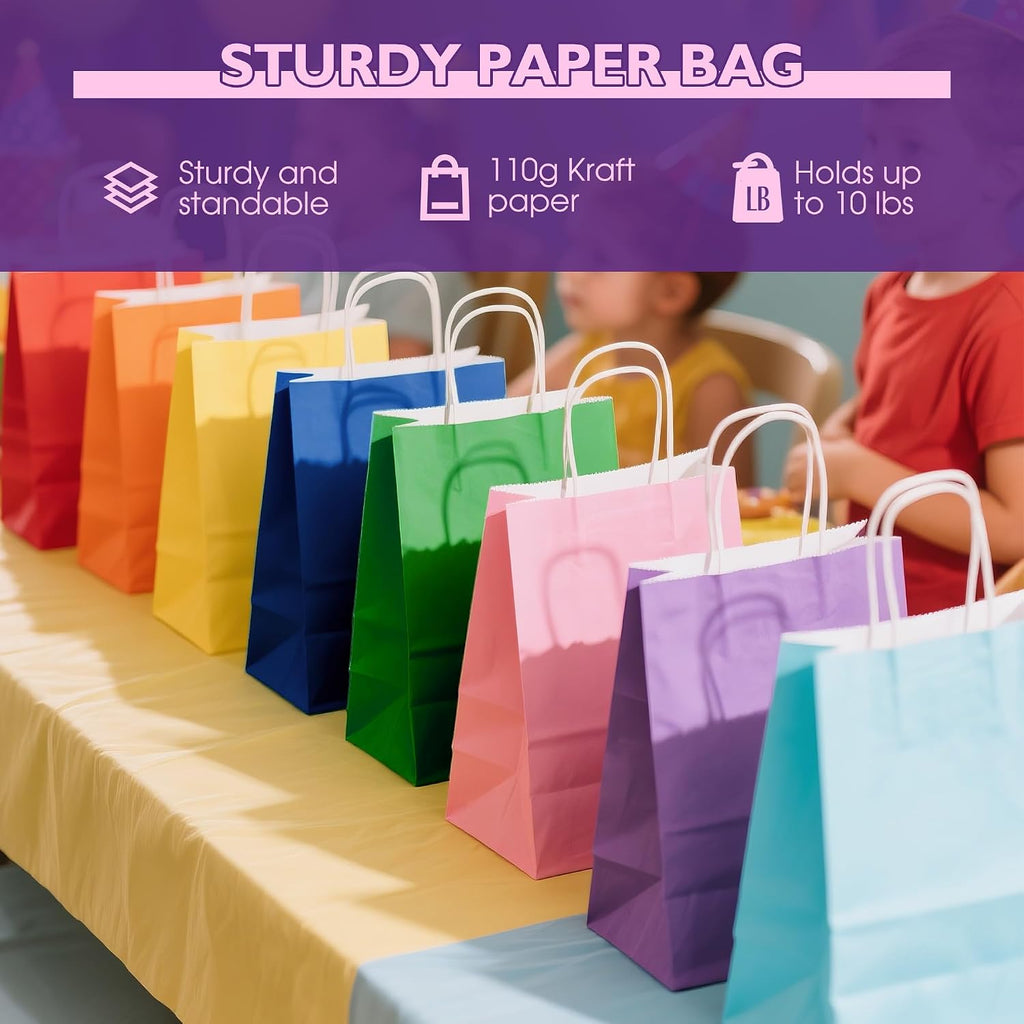 32 Pack Paper Gift Bags with Handles, 5.8"×3.2"×8.25" Party Favor Bags, Gift Bags, Small Gift Bags with Handles, Party Bags, Small Goodie Bags Bulk for Birthday, Crafts, Wedding, Party Supplies (8 Colors)