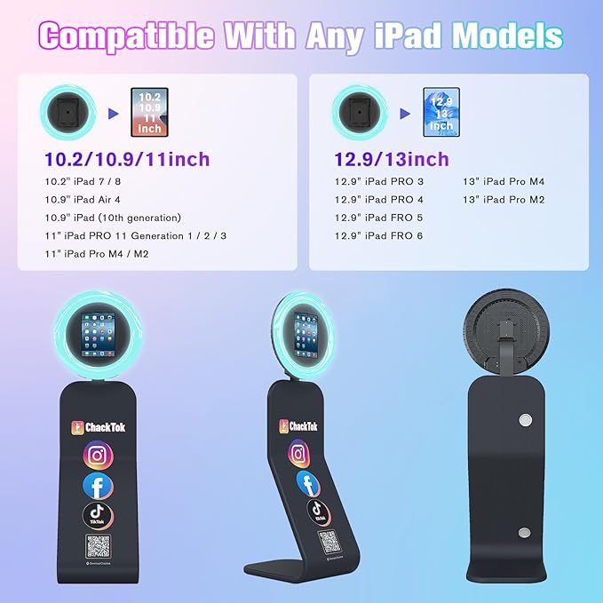 MWE Portable Photo Booth Stand Compatible with Any iPad Photo Booth with Software APP and Remote Control, RGB Ring Lights Music Sync,Logo Customization (Black, Large Box-Honeycomb Box)