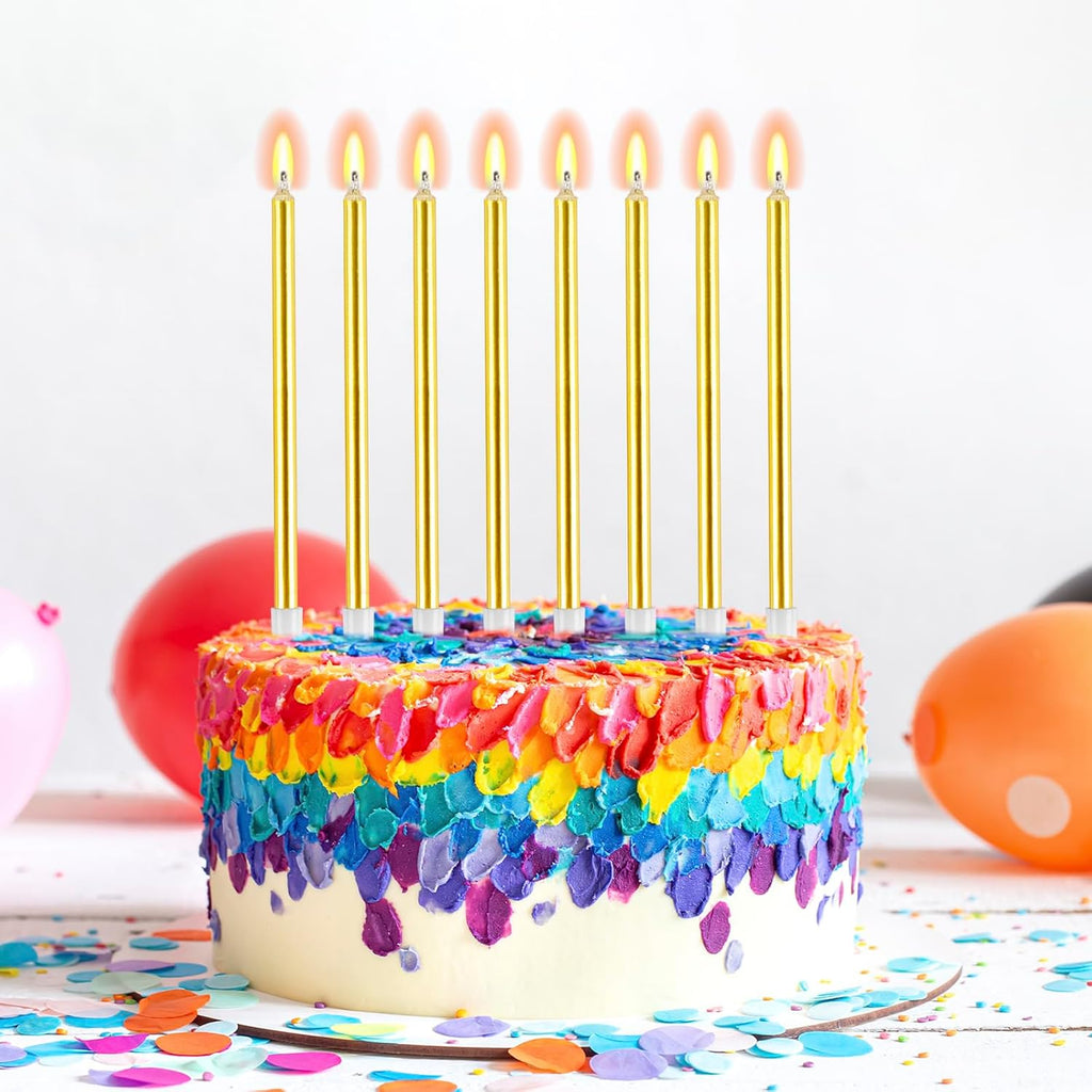 BEAN LIEVE 30-Count Gold Long Thin Metallic Birthday Candles, Cake Candles, Birthday Parties, Wedding Decorations, Party Candles, Cake Decorations