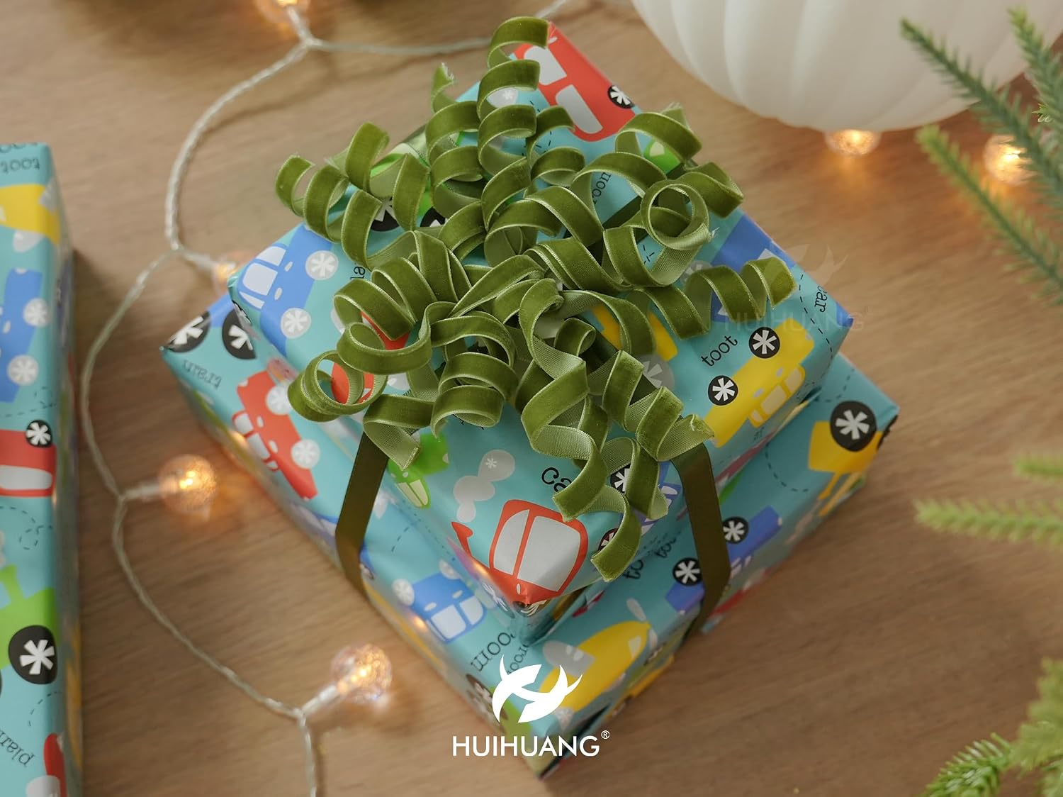 HUIHUANG Moss Green Bows for Gift Wrapping Self Adhesive Christmas Green Gift Bows Burst Curly Ribbon Bows for Presents, Gift Wrapping, Treat Bags, Party Favor, Crafts-6 inch x 6 Counts