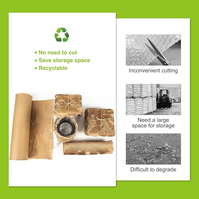 Honeycomb Packing Paper 20" x 1500' Recyclable Cushion Packing Paper Expanding Honeycomb Packing Paper Wrap Roll Eco Friendly for Moving Shipping Gift Packaging Breakables-Brown