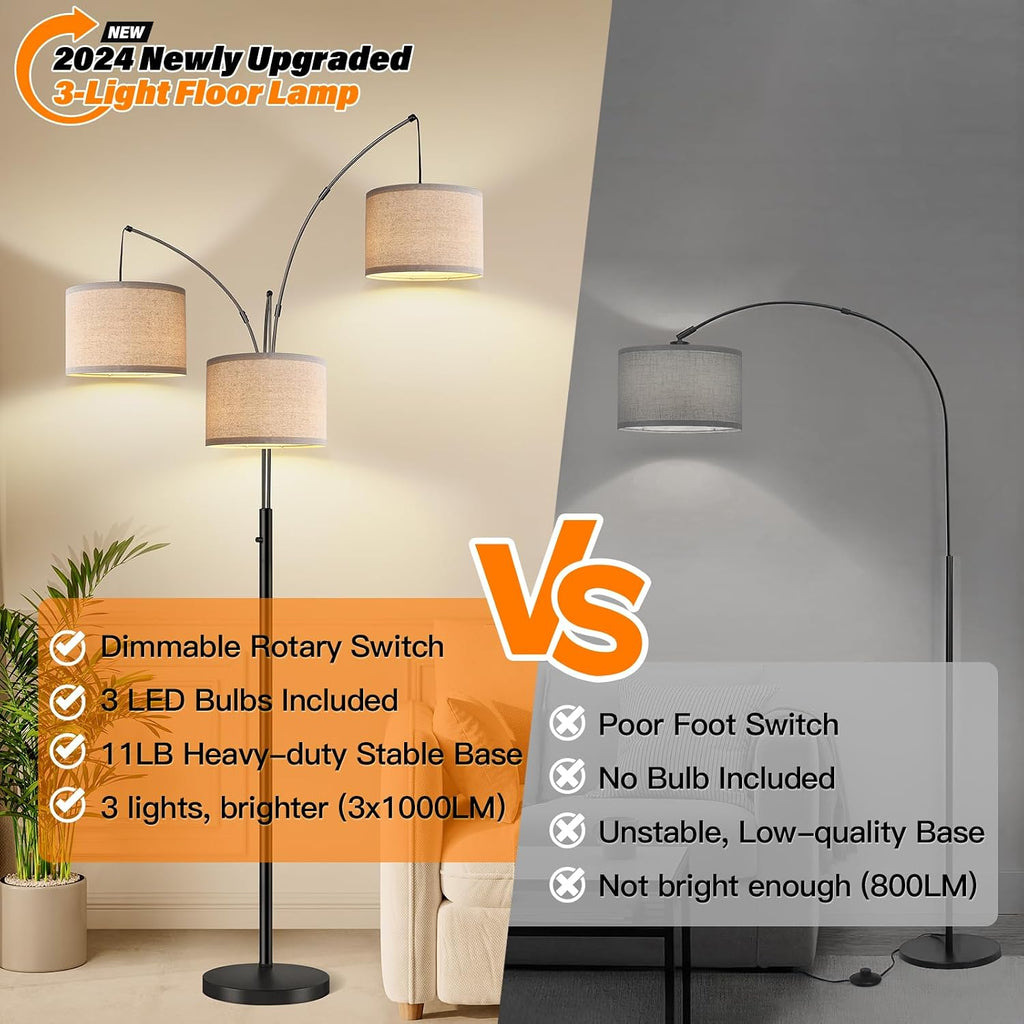 dimmable 3 lights floor lamp - 3000lm super on a desk or shelf