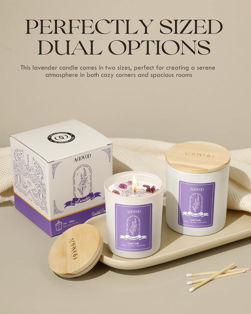 AOOVOO Lavender Scented Candles for Women - Aromatherapy Candle with Crystals Inside, 7oz Soy Candles for Home Scented, Birthday Gifts Mothers Day Candle for Women Mom