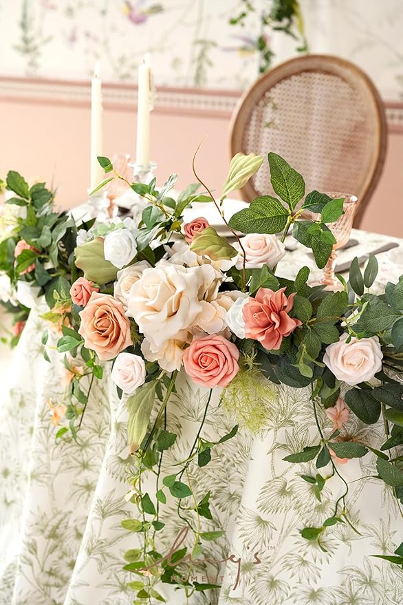 Ling's Moment 9FT Spring Eucalyptus & Willow Leaf Flower Garland for Pink Wedding, Valentines Sweetheart Table Centerpieces Head Table Decor, Arch Backdrop Decorations for Wedding | Garden Blush