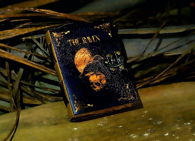 Leather Gothic Journal Magical Raven Skull Spiral Notebook Mystery Crow Journal Grimoire Witchcraft Spellwork Journal Great for Halloween and Raven Lovers Aesthetic Leather Journal for Men and Women (10 x 7 inches)