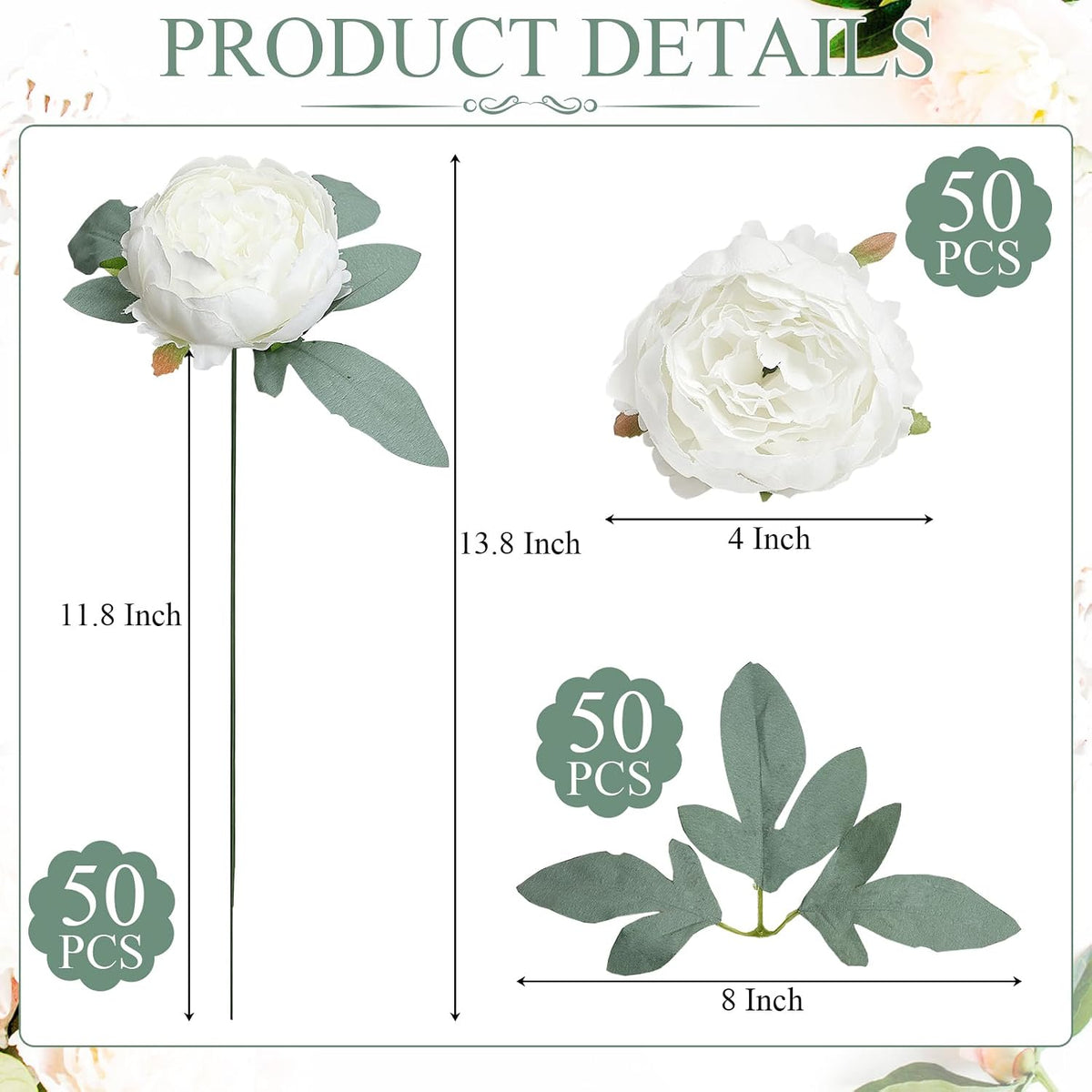 artificial peonies flowers bulk, 4’’ - white shown in use