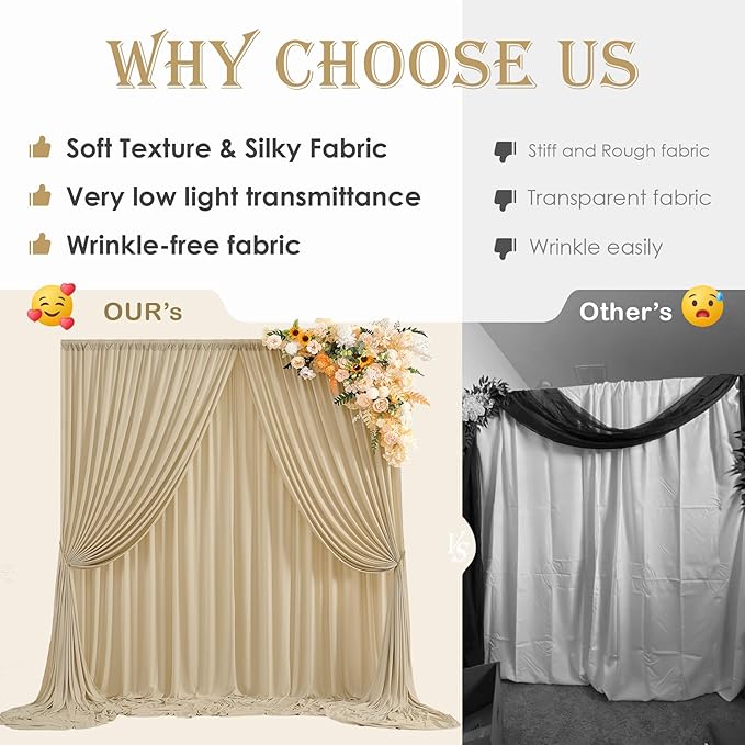 Wrinkle Free Beige Backdrop Curtains for Party Background, Beige Photo Curtains Backdrop Drapes 2 Panels Back Drop Cloth for Wedding Birthday Photography Baby Shower Decor,10ftx10ft