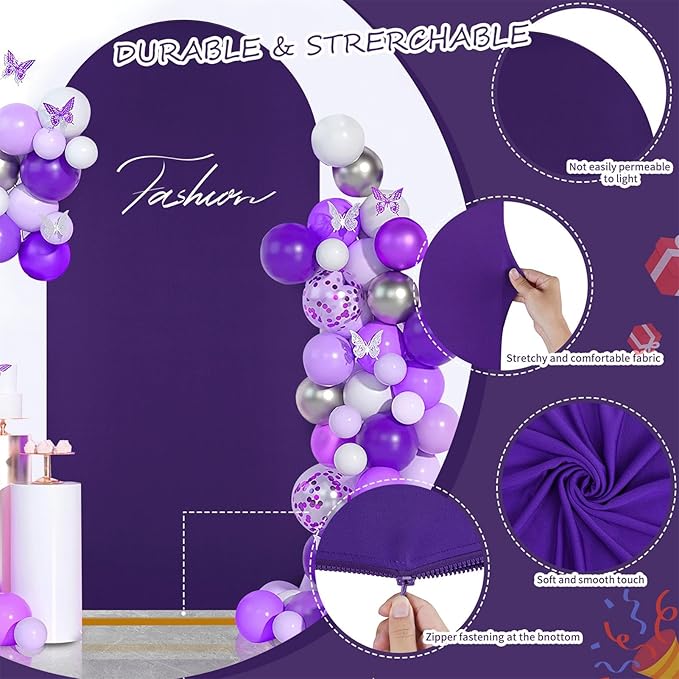 SoarDream 7.2FT Wedding Arch Cover Purple Spandex Fitted Wedding Arch Stand Covers Fitted for Round Top Chiara Arch Cover Stretchy Backdrop for Birthday Birthday Party Balloon Decor